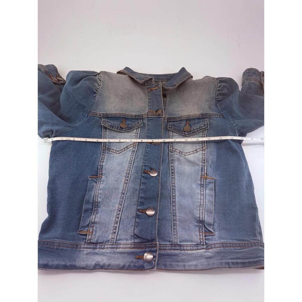 Vetinee Jacket Womens Cropped Blue Denim 3/4 Sleeve Puff Distressed Faded - Picture 16 of 16